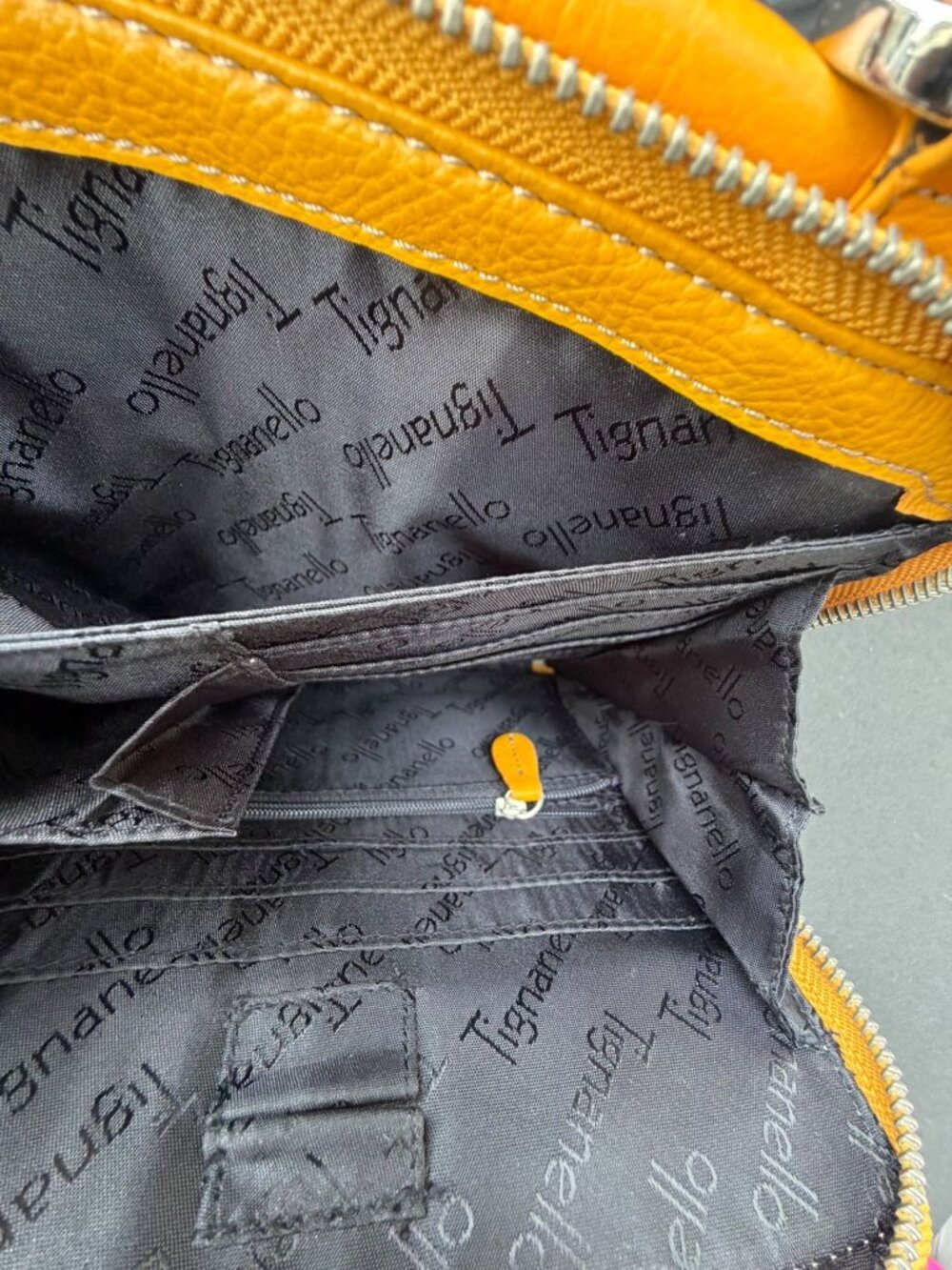 Tignanello Yellow Leather Crossbody Bag Adjustable Strap Organizer Purse - Picture 11 of 16